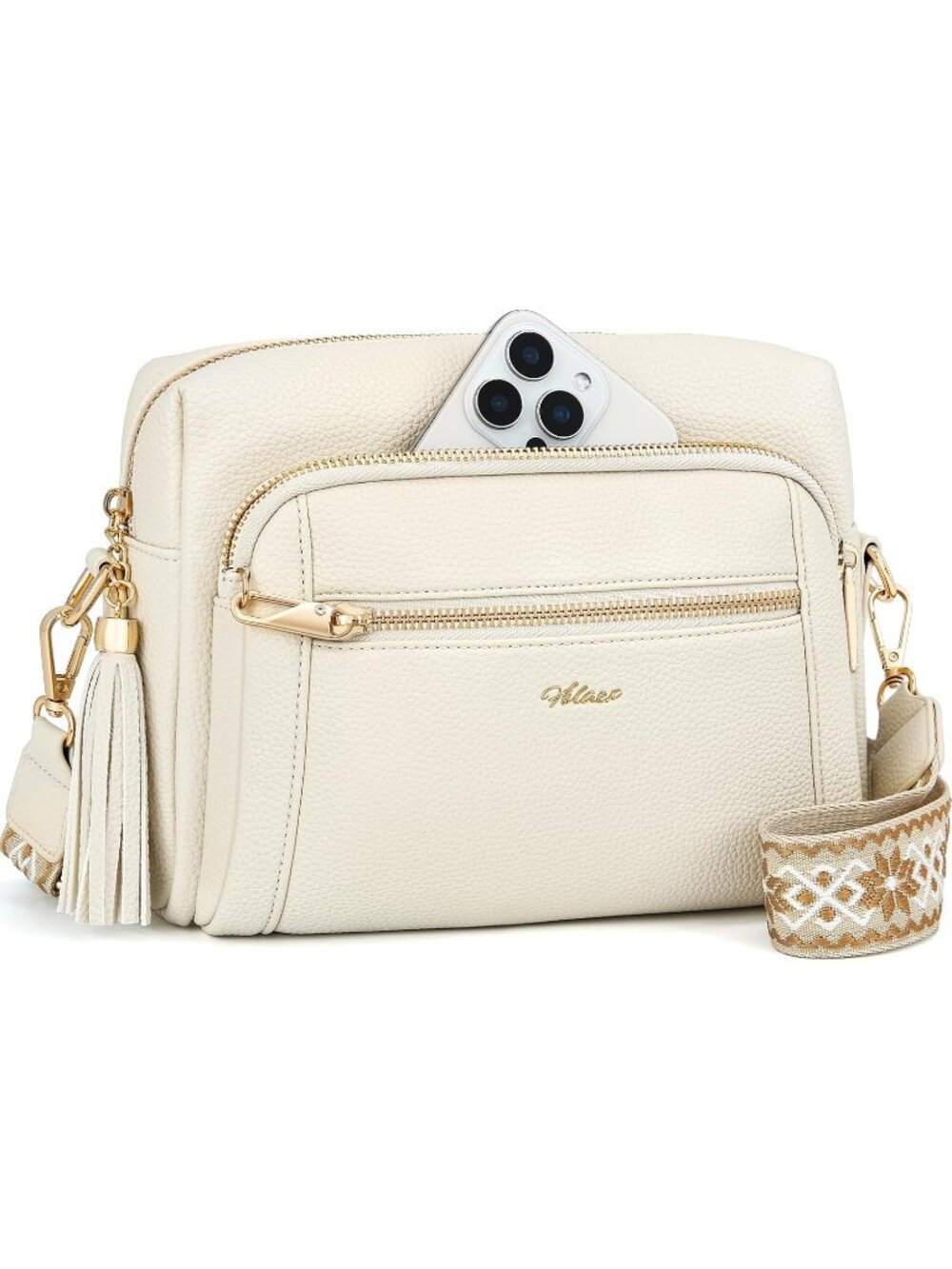Womens Beige White Vegan Leather Purses Stylish Designer Pockets Crossbody Bags